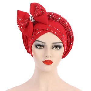 Bandanas Durag Stick Diamante com Arco Turbante Muçulmano Bazin Riche Dashiki Africano Headtie Headwrap Hijab Elegante Festa Headscarf 230323