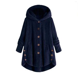 Kvinnorjackor Kvinnor Fluffy Coat Loose Hoodie Sweatshirt Overdimensionerad knapp Plush Tops Hooded Cardigan Wool Winter Fleece