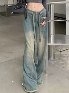 Kvinnors jeans adagirl y2k denim byxor för kvinnor vintage baggy last streetwear koreansk stil retro breda ben rak byxor alt bottoms 230324
