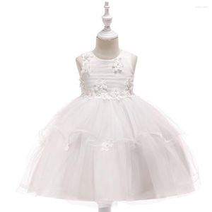 Girl Dresses Little Girls White Embroidery Flowers Princess For Wedding Party Children Clothes Ball Gown Mesh Performance Dress