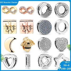 925 Siver Koraliki Charms for Pandora Charm Bracelets Designer for Women Bee Heart Gift Box Clip Refleksja