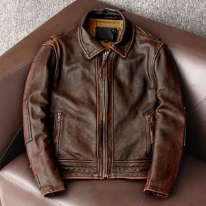 Herrläder Faux Swallow Tailed Men Jacket Vintage Motorcykeljackor 100 Cowhide Coat Man Biker Kläder Asiatisk storlek S6XL M697 230324