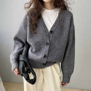 Women's Knits Tees Winter Casual Vneck Solid color Long Sleeve Loose Cardigan Sweater 230324