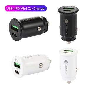 شحنات الهاتف الخليوي 3.1A المنافذ المزدوجة ذات السرعة العالية PD USB-C Type C Car Charger Autopwores Autapters Autopters for iPhone 7 8 Plus XR 13 Samsung HTC Android Phone مع صندوق البيع بالتجزئة