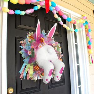 Andra festliga festförsörjningar Easter Bunny Wreath Colorful Door Wall Oranments Happy Easter Rabbit Home Party Creative Garland Festival Decoration 230324