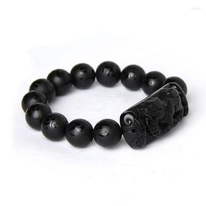 Strang Großhandel Scrab Schwarz Natürlicher Obsidian Stein Armband Sechs Worte Buddha Perlen Pixiu Armbänder Für Männer Frauen Mode Segen Schmuck