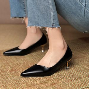 Dress Shoes Women Pumps 2023 Summer Mid Heels Shallow Sandals Sexy Party Pointed Toe Black Zapatos