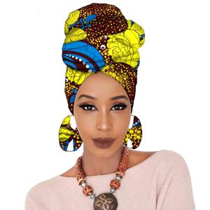 Bandanas Durag Sale African Headwrap Kobiet bawełniany woskowy tkanina tradycyjna szalik turban z kolczykami H029 230323