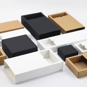 100pcsブラッククラフトペーパーギフトボックスホワイトパッケージ段階箱ウェディングベビーシャワーパッキングクッキーデリケートドロワーボックス卸売