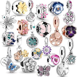 2023 New 925 Sterling Silver Four Leaf Clover Butterfly Daisy Charm Beads Fit Original Pandora Bracelet Women Jewelry Gift DIY