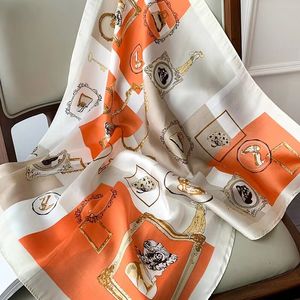 2023 Scarf Women Paris Printing fyrkantiga halsdukar Fashion Wrap Female Foulard Large sjal Neckerchief 70*70 cm