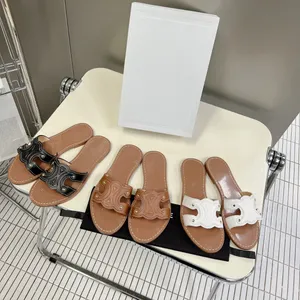 Lightly padded luxe flat slide slippers Triomphe Embossed Leather insole sandals open toes shoes luxury designer for women holiday flats sandal factory footwear