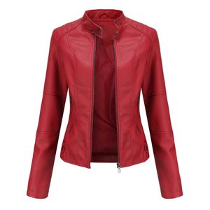 Kvinnorjackor läder kvinnor 2023 Autumn Spring Moto Biker Zipper Red Black Apricot Coffee Coat Ladies Outterwear Brown 230324