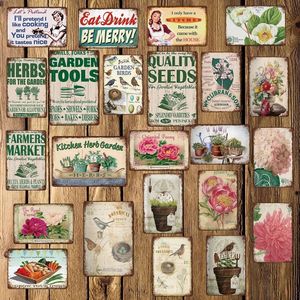 Vintage Shabby Chic FLowers Birds Tool Tin Sign Farm House Garden Kitchen Home Retro Wall Painting Art Decor Poster Plate 30X20cm W03