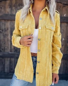 Kvinnor BLOUSES 2023 Kvinnors skjorta Autumn Solid Long Sleeve Button Corduroy Short Top T-Shirt Street Coat Support grossist