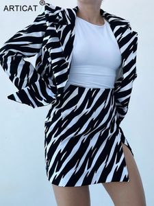 Two Piece Dress Articat Autumn Print Zebra Set Outfits Long Sleeve Blazer Mini Skirt Femme Slim Fashion Party Club Matching 230324