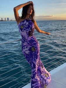 Casual Dresses Hirigin Resort Wear Print Chiffon For Women 2023 Summer Sexy One Shoulder Backless High Split Long Maxi Dress