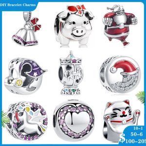 925 Siver Beads Charms för Pandora Charm Armband Designer för kvinnor Santa Claus Pig Carousel Bells For Women Jewelry Making Berloque