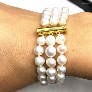 Strandsmycken Armband 3SROW Pearl Fashion Style DIY Handmade Gracieful 7-8mm White Freshwater Pärlor 7.5 