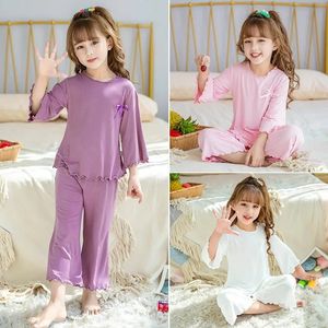 Girls Summer Thin Solid Color Pajamas Set Loose Casual Two-piece Set