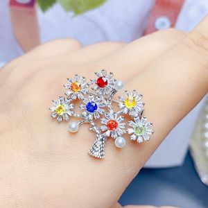 Klusterringar 925 Sterling Silver Luxury Natural Color Sapphire Fortune Tree Necklace Treasure Pendant for Women