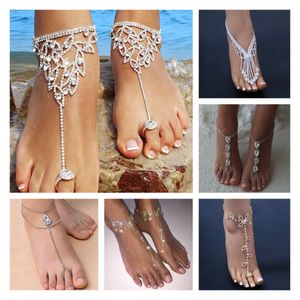 BLING Flower Tassel Chain Anklet Toe Ring for Women Charm Pendant Boho Sexig Shiny Rheinestone Jewelry Iced Out Full Diamond Ankel Armband Bikini Beach Party Gifts