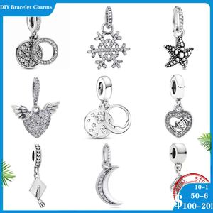 925 Siver Boncuklar Pandora Charm Bilezikler İçin Takılar Kadınlar için Tasarımcı Ay Kalp Angel Wings Snoweflake Denizyıldızı