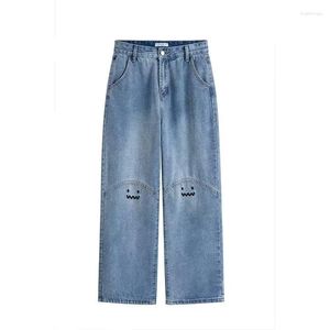 Men's Jeans High Waist 2023 Women's Large Size Pear-shaped Figure Fat Mm Loose Trousers Light Color Straight Leg Wide Pants