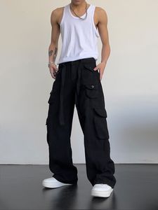 Мужские штаны Retro Hight Street Cargo Multipockets Loose прямые брюки мужчины с низкой талией широкой брюки 2023 Лето Y2K Hiphop Pant Grey 230324