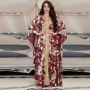 Abbigliamento etnico 2023 Abaya Jalabiya Stamping Donna Abito arabo Abiti Dubai Cintura in pizzo Elegante abito da sera Caftano musulmano dres 230324