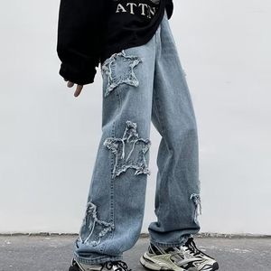 Męskie dżinsy gwiazdy mody ręczniki haft brązowe worki męskie spodnie y2k ubrania proste hip -hopowe bawełniane spodnie Pantalon Homme