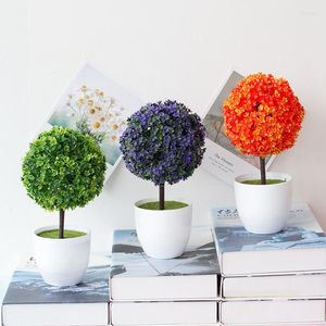 Decorative Flowers Artificial Mini Bonsai Tree Pot Simulated Plant Fake Flower Potted Ornament For Home Room Bedroom Office Garden