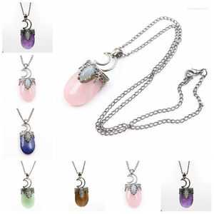 Pendant Necklaces 2023 Moon Natural Stone Necklace Gem Charm Jewelry Silver Plated Women Men Hollow Crown Statement