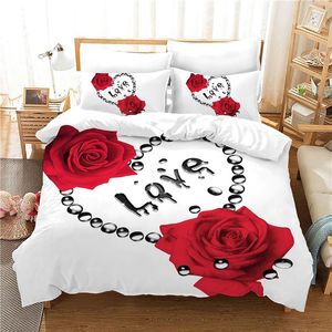 Zestawy pościeli Miłość Red Rose Set Housse de Couette Happy Valentine's Day/Małżeństwo/Wedding Caste Cover Bedship Bed - Bez arkusza