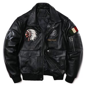 Herren Leder Faux 2023 Indische Stickerei Echte Jacke Rindsleder Motorrad Jacken Air Force Piloten Kleidung Fliegen Anzug 230324