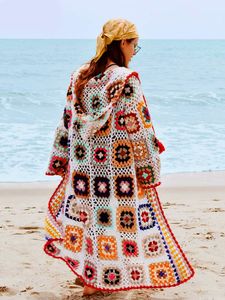 Women's Knits Tees GypsyLady Vintage Handmade Kintted Sweater Cardigan Multicolor Crochet Hooded Women Winter Long Outerwear Coat 230324