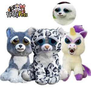 Plush Dolls funny face changing soft toys for children snow leopard stuffed plush unicorn angry animal dog doll bear panda 230323