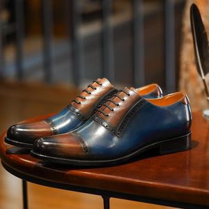 Dress Shoes Full Grain Leather Handmade Men Wedding Flat Italian Design Pointed Toe Lace Up Daily Office Footwear 2023