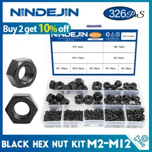 Other Home Garden NINDEJIN 326pcs Kit d'assortiment d'écrous hexagonaux noirs métriques M2 M12 Jeu d'écrous hexagonaux en acier au carbone pour vis boulons 230324
