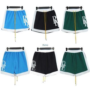 Shorts masculinos rhude 22sss novos bloqueios de cores grandes homens de verão de fronteira casual