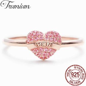 Anelli di banda Trumium 100 925 Sterling Silver Pink Zircon Love Heart Mams Rings for Women Luxury Elegant Implaming Gioielli Regalo per la mamma's Day Z0324