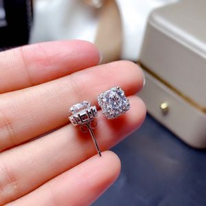 Stud Earrings Square 2ct Diamond Earring Real 925 Sterling Silver Jewelry Moissanite Engagement Wedding For Women Men