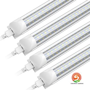 8Ft Led Tube Shop Lights Triple row 120W 4FT 60W 8 feet Cooler Door Freezer LEDS Tubes Lighting Fixture, Linkable integrate t8, clear cover 6000K cool white garage