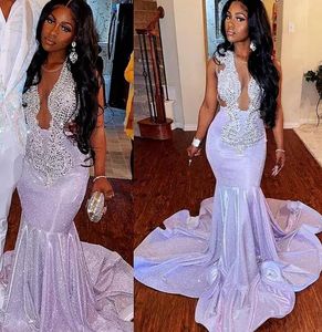 2023 Plus Size Arabic Aso Ebi Silver Beaded Crystals Prom Dresses Sheer Neck Mermaid Sequined Evening Formal Party Second Reception Gowns Dress E0323