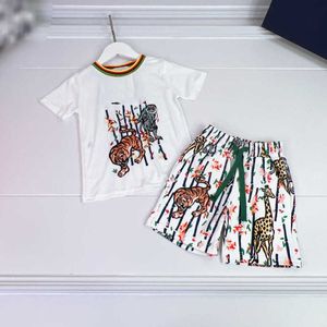 23SS Brand Kid مجموعات الأولاد مصممين شورت شورتات بدلة اللون مطابقة Round Neck Monkey Tiger Printing Shorts بأكمام قصيرة مجموعة ملابس عالية الجودة A1