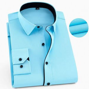 Mens Casual Shirts Plus Size 9XL 8XL 7XL Mens Business Casual Long Sleeved Shirt Classic Striped Male Social Dress Party Tuxedo Shirts White Blue 230323