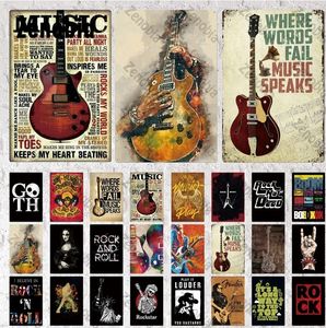 Retro Rock Music Metal Art Painting Poster Plates Home Wall Decoration Stickers Guitar Gifts for Bedroom Wall Art Decor Plate 30X20cm W03