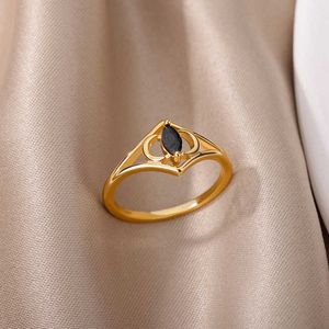 Band Rings Fashion Moon Star Black Oval Stone Rings For Women Stainelss Steel Couple Moon Star Ring Femme Wedding Aesthetic Jewelry Gift AA230323