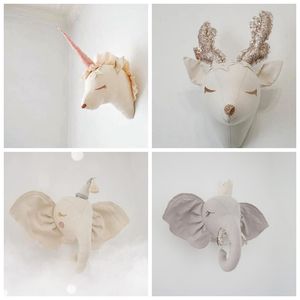 Wall Decor Baby Girl Room Decor Elephant Unicorn Plush Toys Animal Heads Wall Decoration For Children Nursery Room Decoration Soft Install 230324