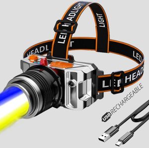 Superhelle Angel-Stirnlampe, Taschenlampe, verstellbar, weiß, blau, gelb, Scheinwerfer, wiederaufladbare USB-Sensor-Stirnlampen für die Jagd, Radfahren, Camping